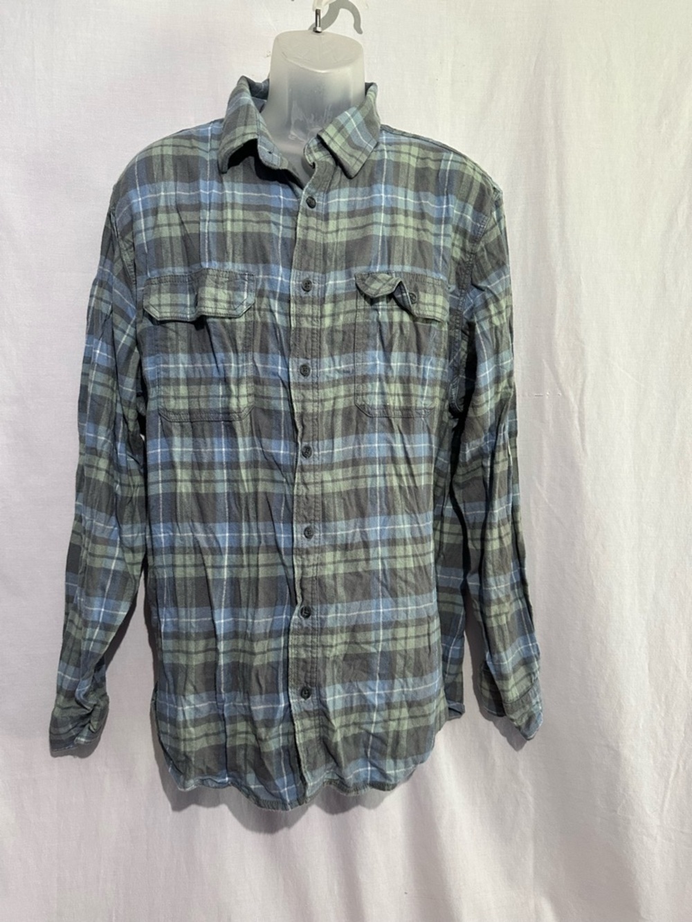 George Men’s Plaid Button-Down Shirt Gray Blue Size 2XL Classic Fit Casual